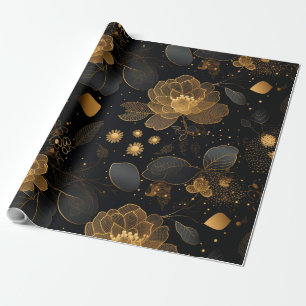 Schwarze und goldene Rose Geschenkpapier