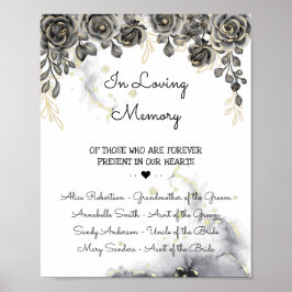 Schwarze und goldene Rose im Zeichen einer Gedächt Poster