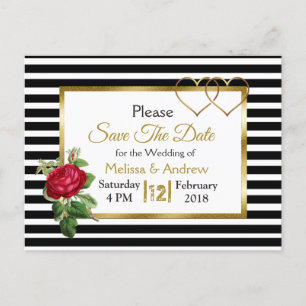 Schwarze und goldene Rote Rose Save the Date Postk Ankündigungspostkarte