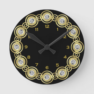 Schwarze und goldene runde Uhr