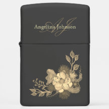 Schwarze und goldene rustikale Blume Mit Monogramm