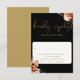 Schwarze und goldene rustikale Blumenhochzeit RSVP Karte