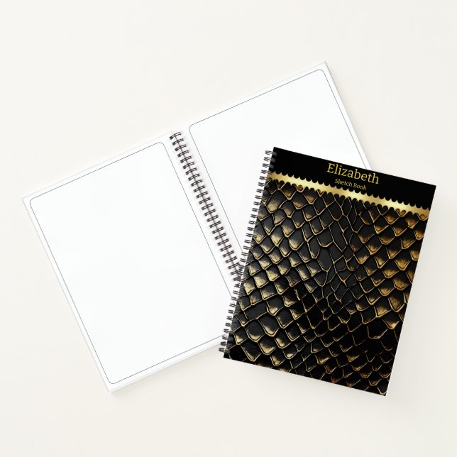 Schwarze und goldene Schlangenhaut Notizbuch (Innenseite)