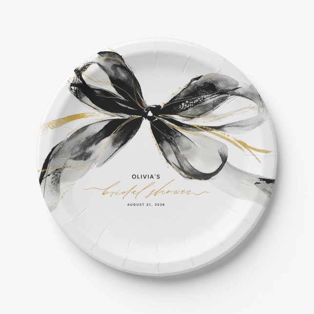 Schwarze und goldene Schleife - Sophisticated Brid Pappteller (Vorderseite)