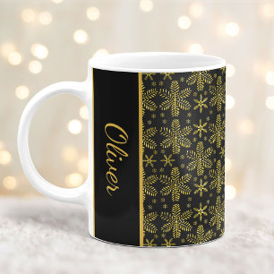 Schwarze und goldene Schneeflocken Weihnachten Tas Kaffeetasse