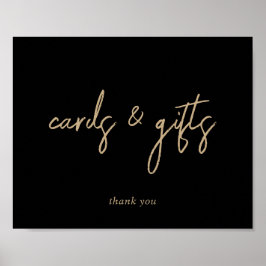 Schwarze und goldene Skriptkarten und Geschenke-Ze Poster
