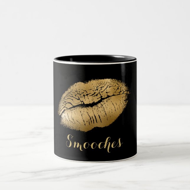 Schwarze und goldene Smoows Lippen Zweifarbige Tasse (Mittel)