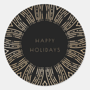 Schwarze und goldene Sonnenstrahlenrahmen Kunst De Runder Aufkleber