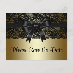 Schwarze und goldene Spitze Save The Date Ankündigungspostkarte