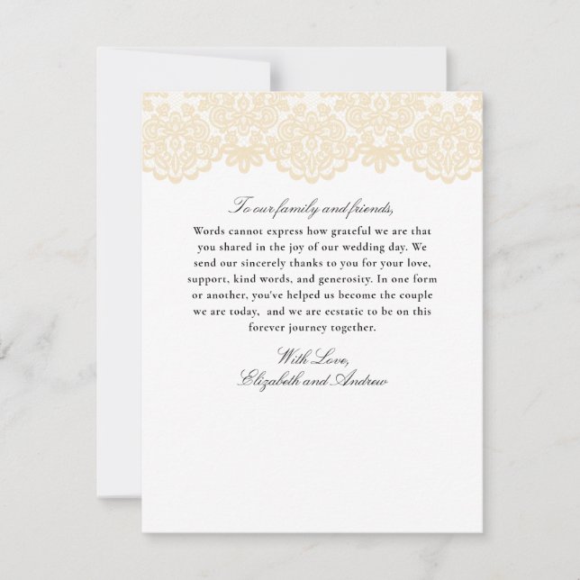 Schwarze und goldene Spitzen Elegante Script-Hochz Dankeskarte (Vorderseite)