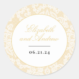 Schwarze und goldene Spitzen Elegante Script-Hochz Runder Aufkleber