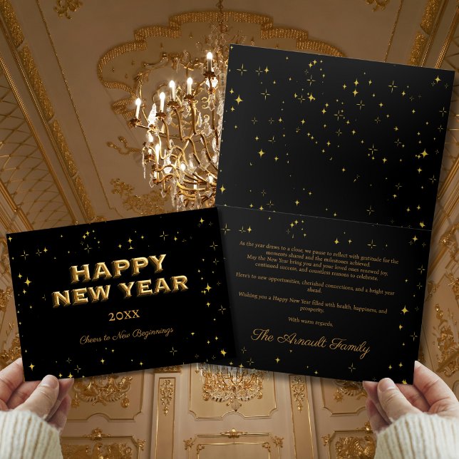 Schwarze und goldene Stars Schönes neues Jahr - El Karte (Von Creator hochgeladen)