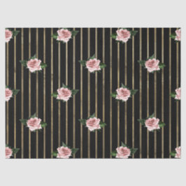 Schwarze und goldene Streifen mit rosa Rosendekoup Seidenpapier