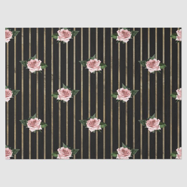 Schwarze und goldene Streifen mit rosa Rosendekoup Seidenpapier (Vorderseite)