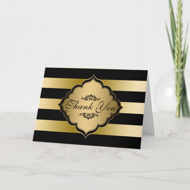 Schwarze und goldene Streifen schwarze Wirbel - Da Dankeskarte (Vorderseite)