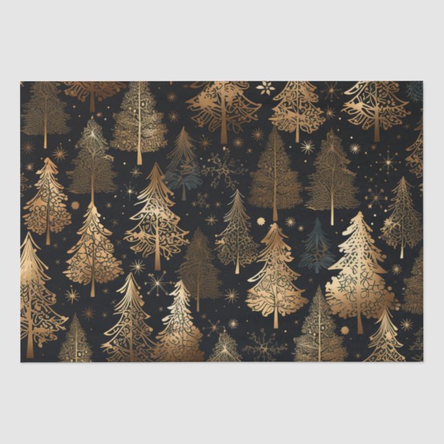 Schwarze und goldene Weihnachtsbäume Seidenpapier (Vorderseite)