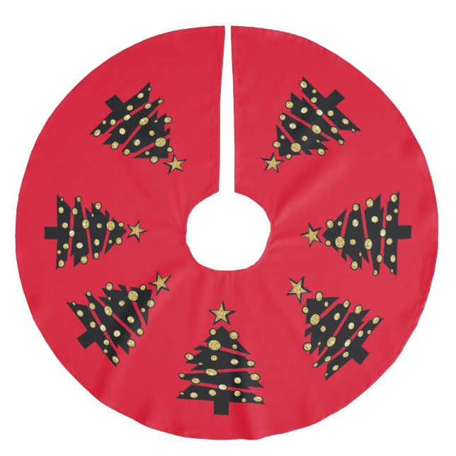 Schwarze und goldene Weihnachtsbaumen - Baumrock Polyester Weihnachtsbaumdecke (Vorderseite)