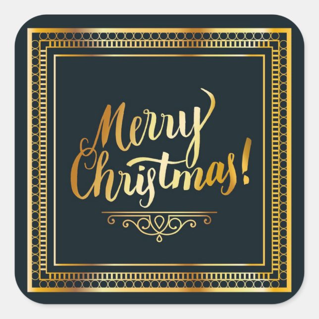 Schwarze und goldene Weihnachtskleber Quadratischer Aufkleber (Vorderseite)