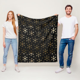 Schwarze und goldene Weihnachtsschneeflocken Fleecedecke