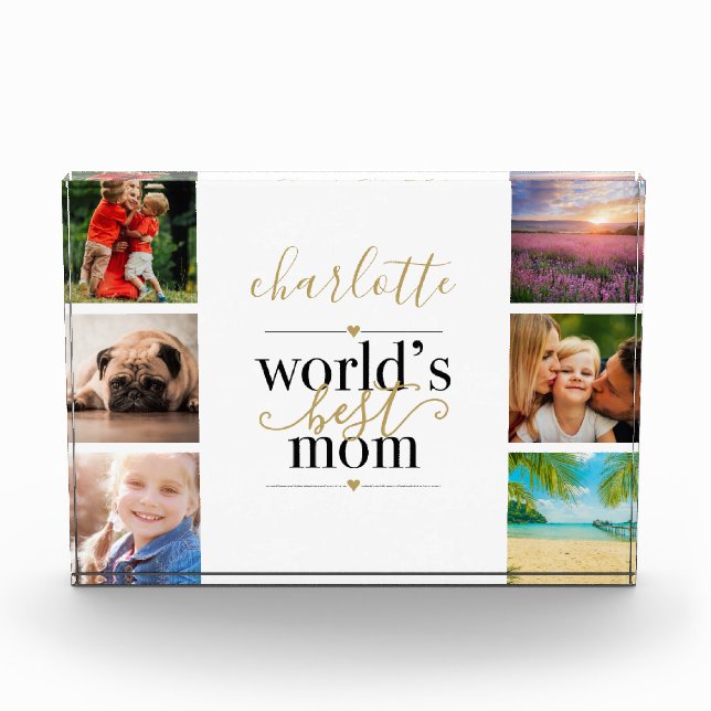 Schwarze und goldene Welten Beste Mama Personalisi Fotoblock (Vorderseite)