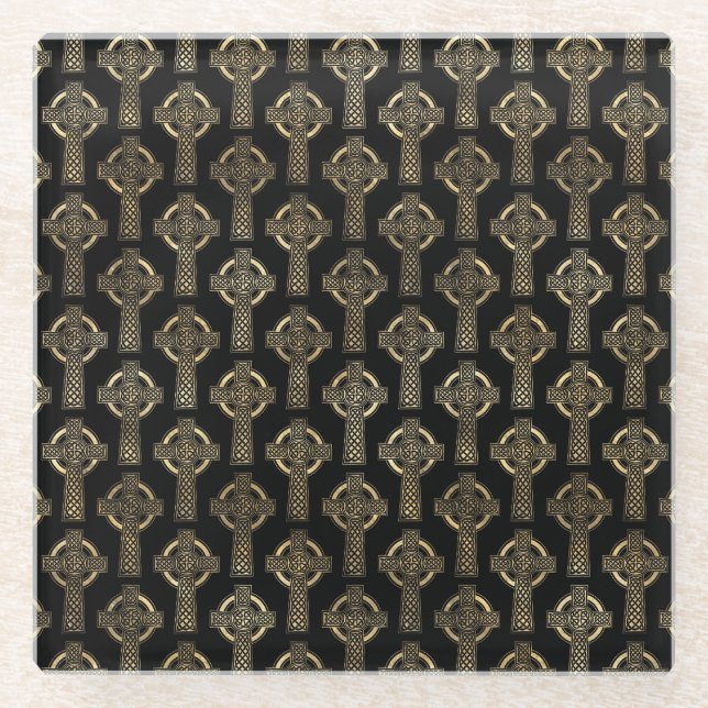 SCHWARZE UND GOLDKÖRPER KNOTEN UND KREUZEN GLASUNTERSETZER (Vorderseite)