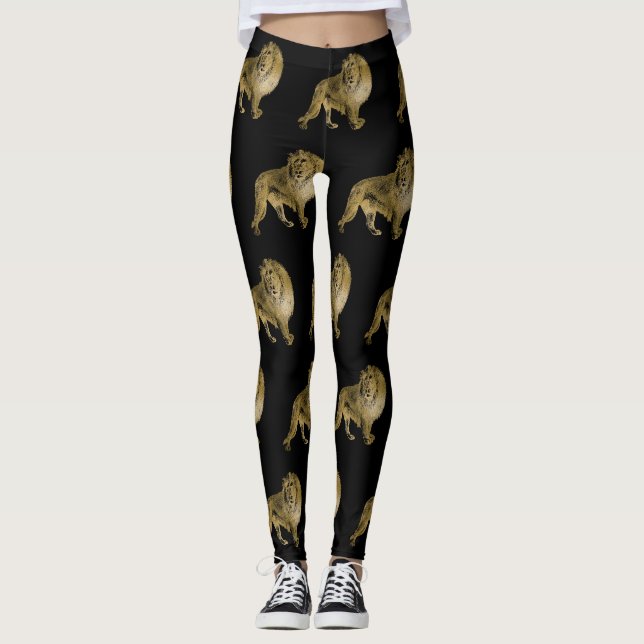 Schwarze und Goldlasten Leggings (Vorderseite)