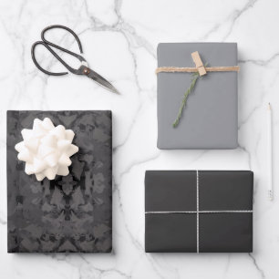 Schwarze und graue abstrakte Grafik-Design Geschenkpapier Set