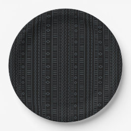 Schwarze und graue Designer-Mudcloth-Papierplatte Pappteller