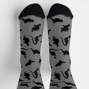 Schwarze und graue Dinosaurier-Silhouette Socken