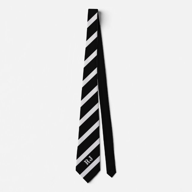 Schwarze und graue Krawatte mit Monogramm (Vorderseite)