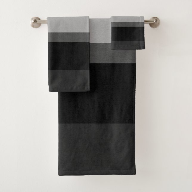 Schwarze und graue raffinierte Streifen kühl elega Badhandtuch Set (Insitu)