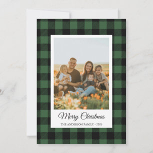 Schwarze und grüne Büffelkariert-Foto-Weihnachtska Feiertagskarte