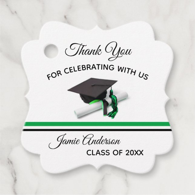 Schwarze und grüne Cap & Tassel | ABSCHLUSS Geschenkanhänger (Vorderseite)