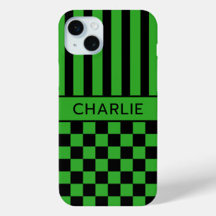 Schwarze und grüne karierte gestreifte Personalisi Case-Mate iPhone Hülle