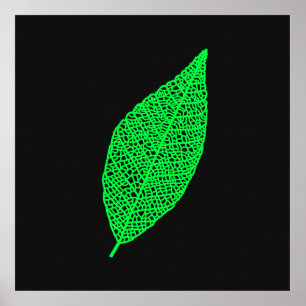 Schwarze und grüne Skelettblatt-Linienkunst  Poster