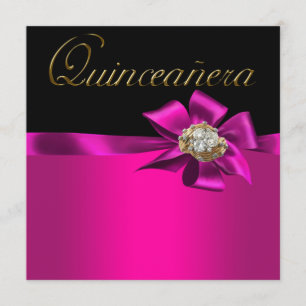 Schwarze und Hot-Pink-Fuchsien-Quinceanera-Einladu Einladung
