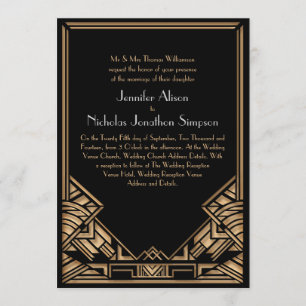 Schwarze und Imitate Gold Art Deco Gatsby Style Ho Einladung