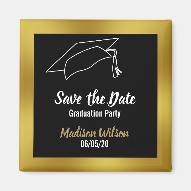 Schwarze und Imitate Gold Save the Date Graduierun Magnet (Vorne)