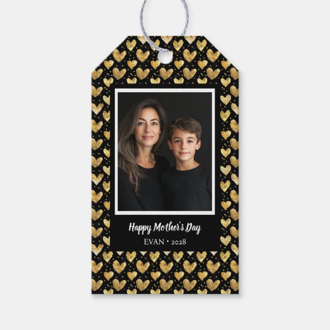 Schwarze und Imitate Goldene Foil Herz Muttertag Geschenkanhänger (Vorderseite)