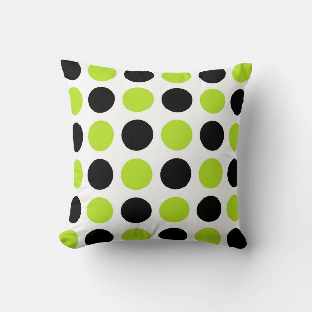 Schwarze und Kalkgrüne Polka-Punkte Kissen (Vorderseite)