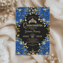 Schwarze und königsblaue Rosen Goldene Quinceañera
