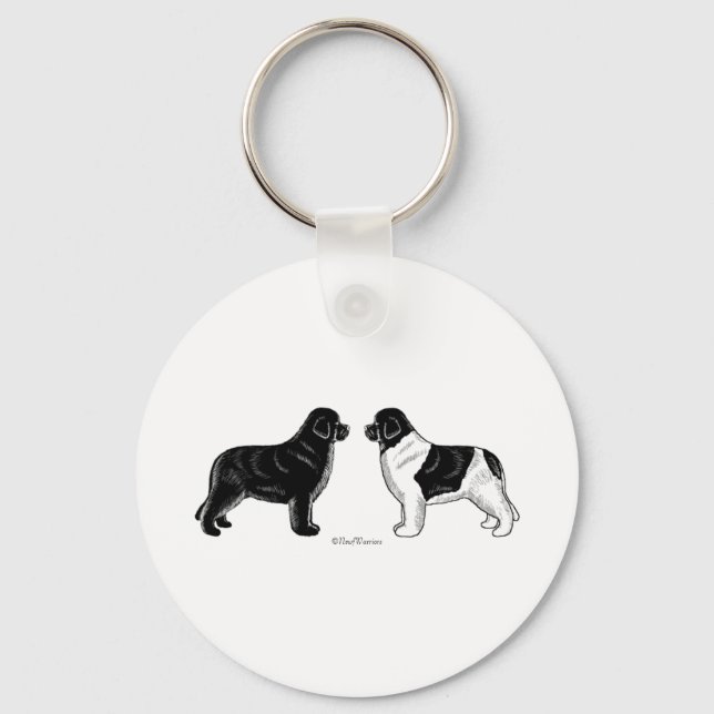 Schwarze und Landseer Neufundland Hunde Schlüsselanhänger (Vorderseite)