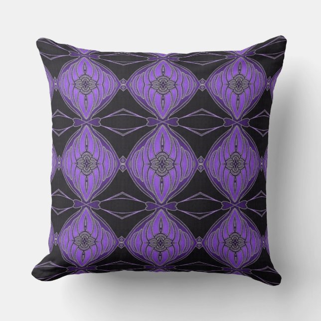 Schwarze und Lila Abstrakte Blumendiamanten PIllow Kissen (Vorderseite)