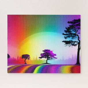 Schwarze und Lila Bäume entlang der Regenbogenstra