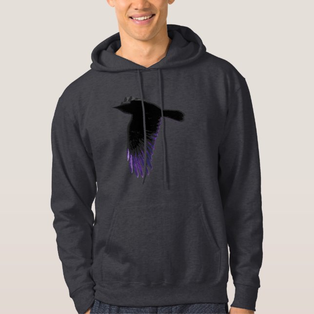 Schwarze und Lila Crow-Flying Hoodie (Vorderseite)