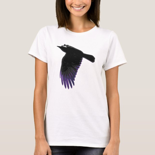 Schwarze und Lila Crow-Flying T-Shirt (Vorderseite)
