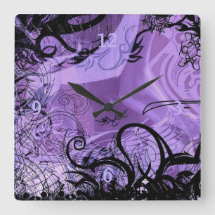 Schwarze und lila Goth Muster-Wand-Uhr Quadratische Wanduhr