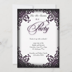 Schwarze und Lila Gothic Scroll Party Einladung