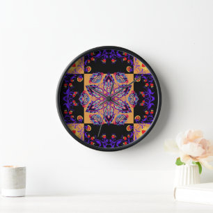 Schwarze und Lila grafische Blumenkunst, VioletNat Uhr