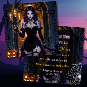 Schwarze und Lila Hexe   Halloween-Party Einladung